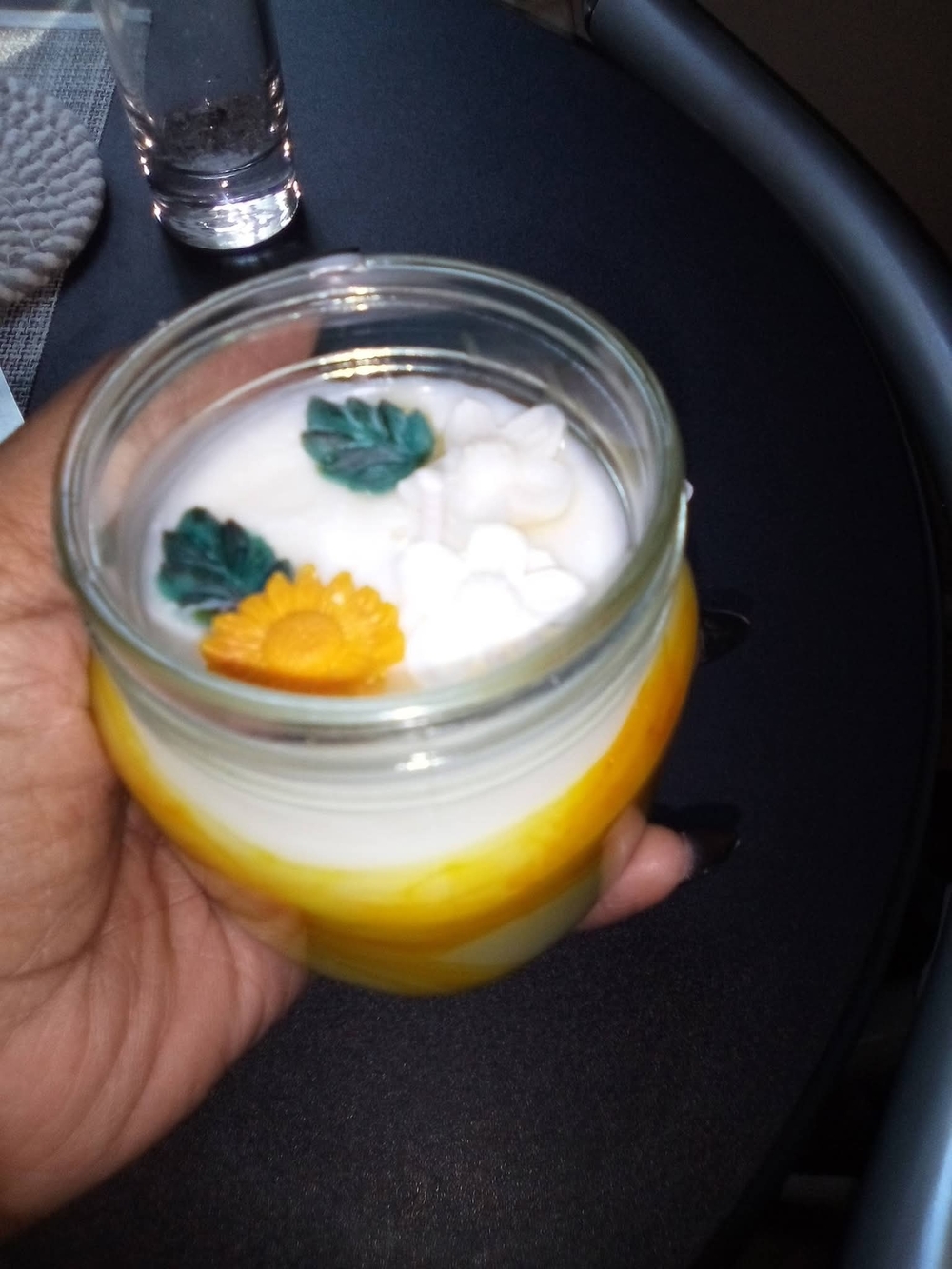 Hand-Poured Floral Soy Candle - White & Yellow. Pineapple Scent